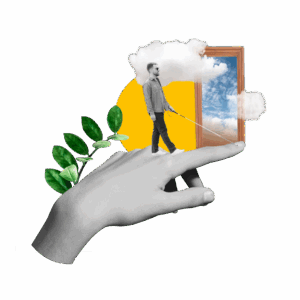 collage illustrant une personne aveugle